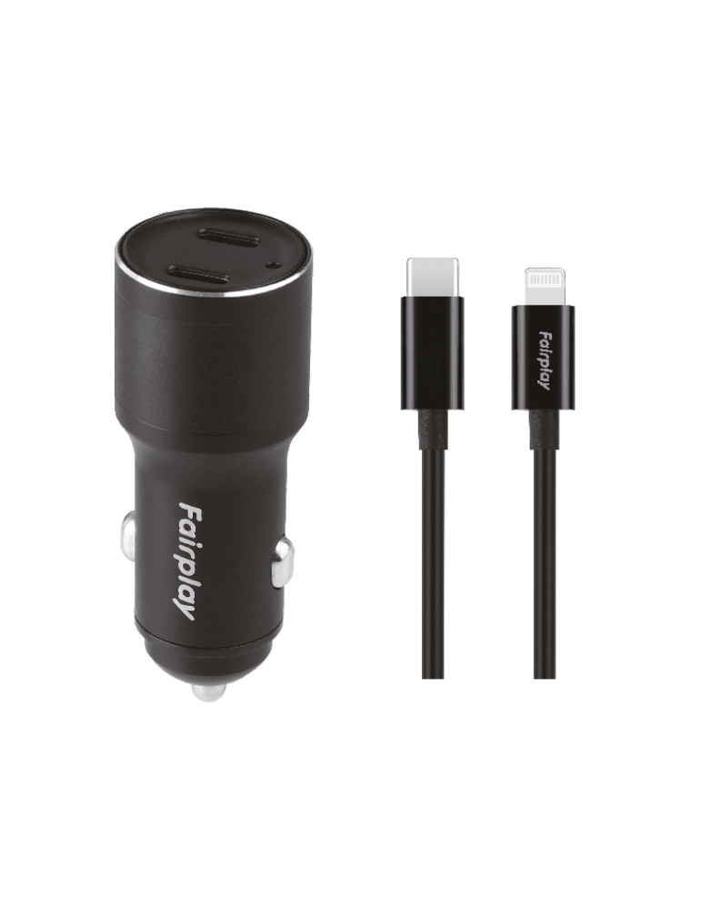 FAIRPLAY Pack Chargeur Voiture (60W) + Câble Lightning
