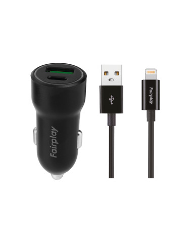 FAIRPLAY Pack Chargeur Voiture (20W) + Câble Lightning