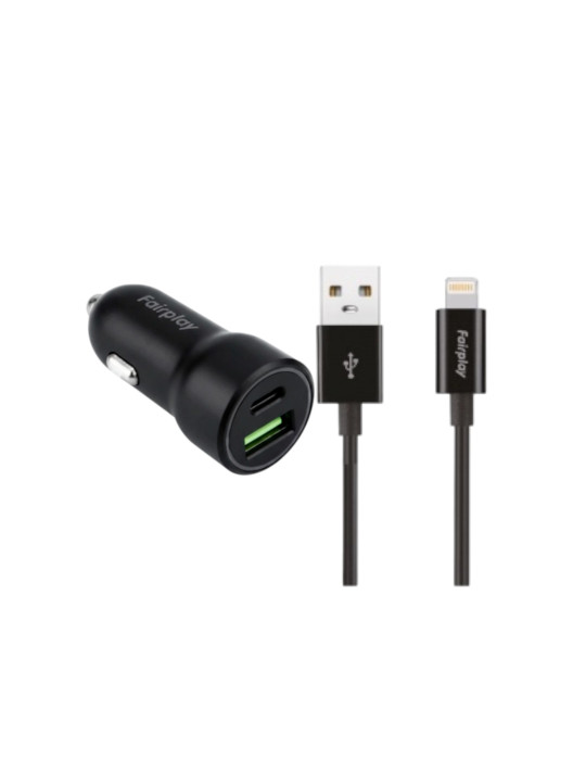 FAIRPLAY Pack Chargeur Voiture (20W) + Câble Lightning