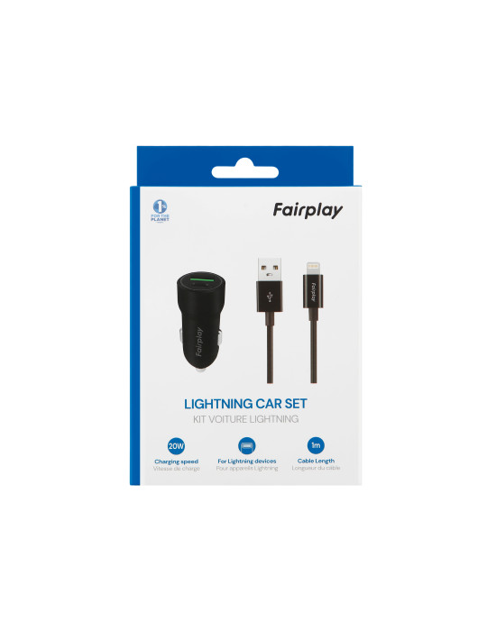 FAIRPLAY Pack Chargeur Voiture (20W) + Câble Lightning