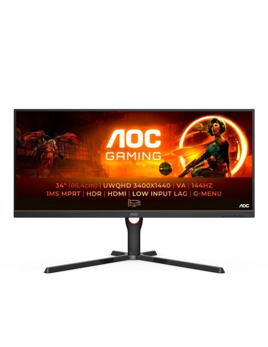 AOC G3 U34G3XM/EU LED display 86,4 cm (34") 3440 x 1440 pixels UltraWide Quad HD Noir, Rouge