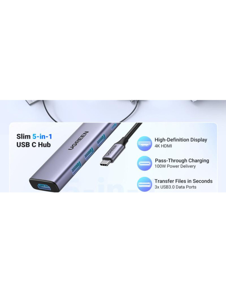 UGREEN Hub 5 en 1 3xUSB3.2/USB-C/HDMI 4K *15596