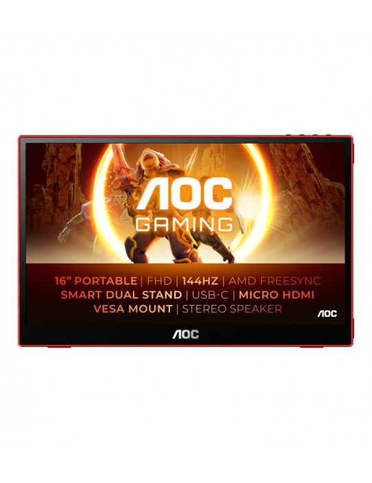 AOC 16G3 téléviseur et moniteur portables Moniteur portable Noir, Rouge 39,6 cm (15.6") TFT 1920 x 1080 pixels