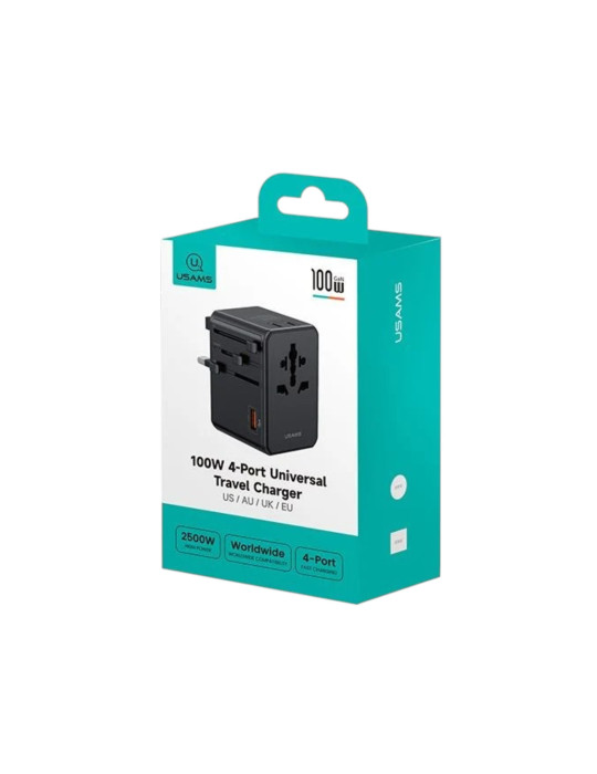 USAMS Chargeur Voyage Universel GaN 100W 4 Ports (US/AU/UK/EU)