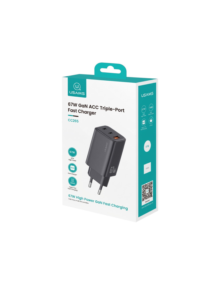 USAMS Chargeur Secteur GaN 67W 3 Ports