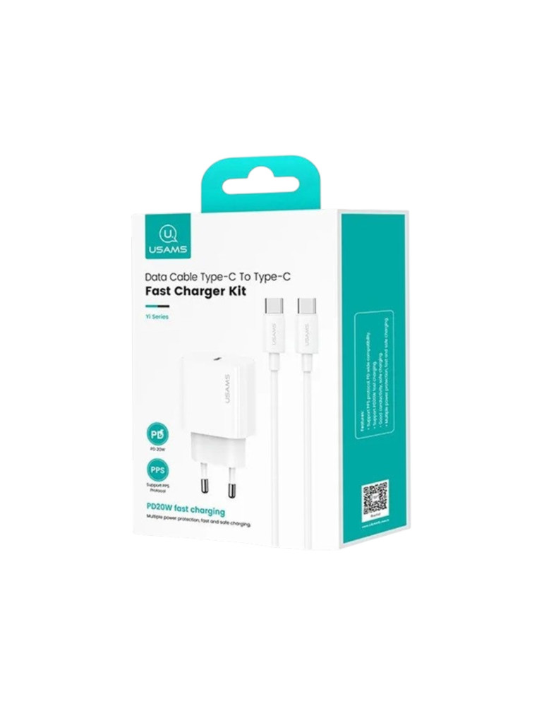 USAMS Chargeur Secteur 20W + Câble USB-C vers USB-C 60W