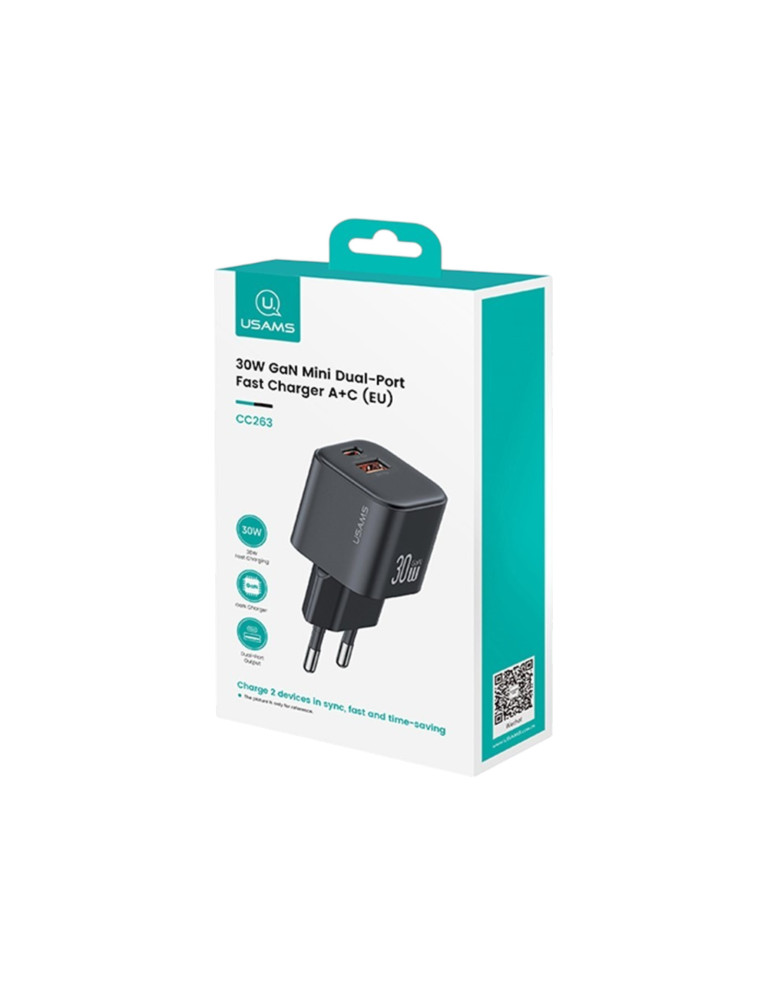 USAMS Mini Chargeur Secteur GaN 30W 2 Ports