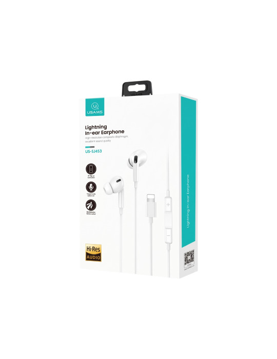 USAMS Ecouteurs Filaires Lightning 1,2m (Blanc)