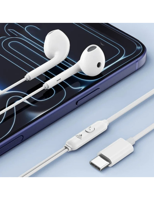 USAMS Ecouteurs Filaires Numérique USB-C 1,2m (Blanc)