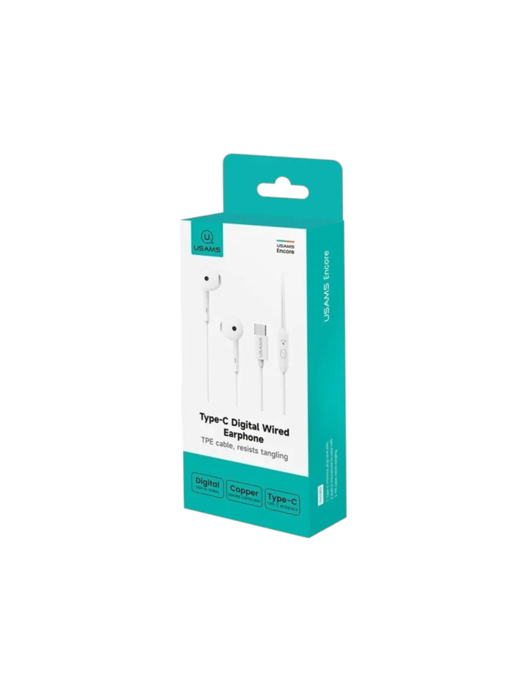 USAMS Ecouteurs Filaires Numérique USB-C 1,2m (Blanc)