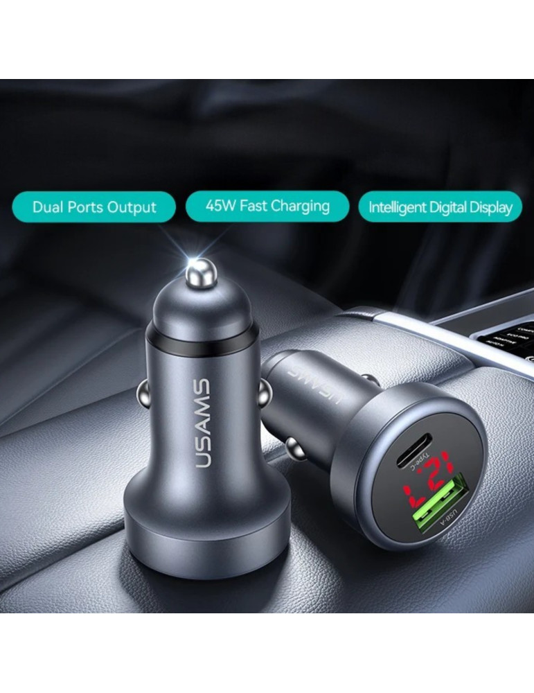 USAMS Chargeur Voiture en Aluminium 45W 2 ports