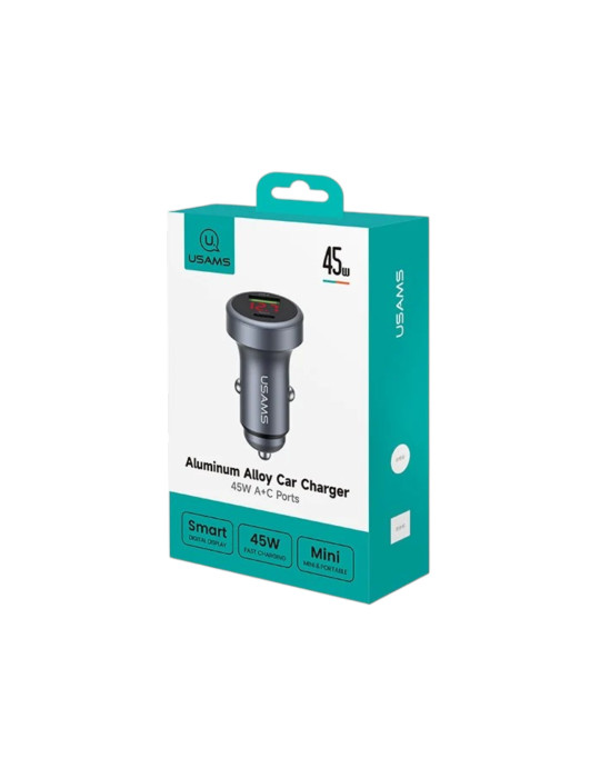 USAMS Chargeur Voiture en Aluminium 45W 2 ports