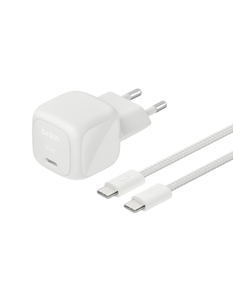 BELKIN Chargeur Secteur 30W + Câble USB-C vers USB-C 2m (Argent)