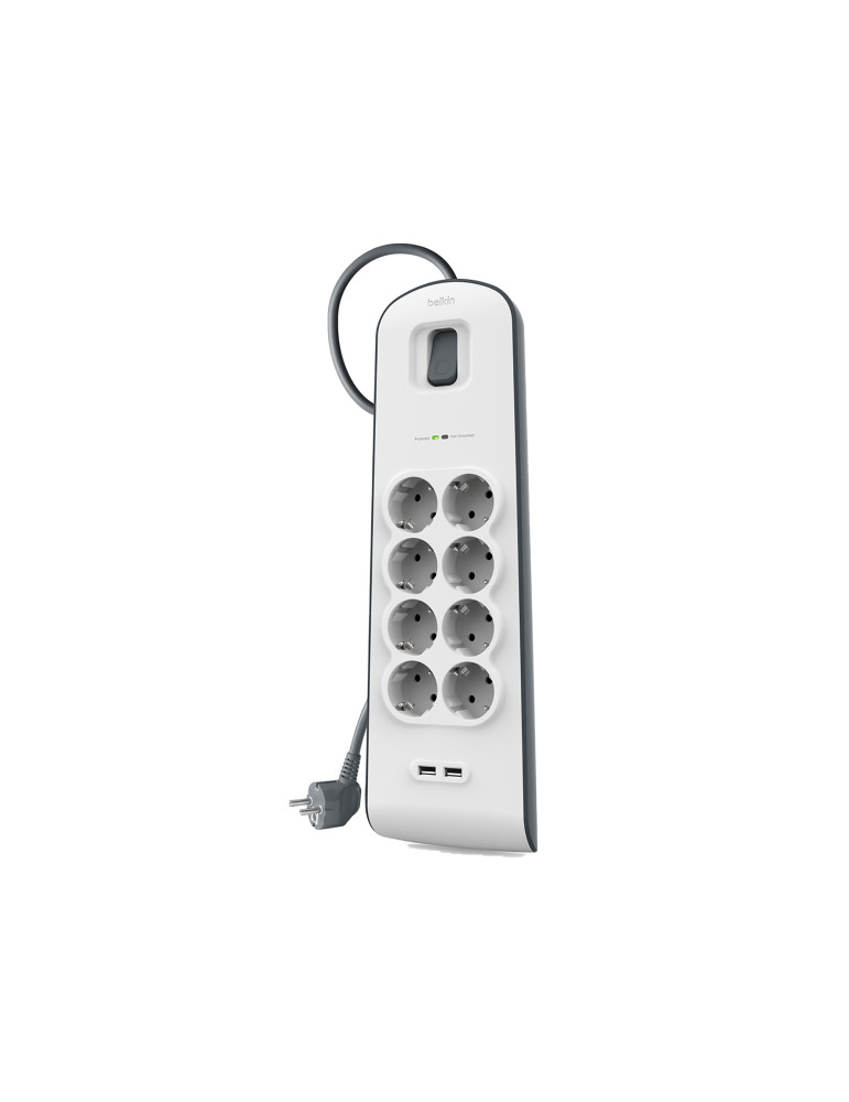 BELKIN Multiprise/Parafoudre 8 prises + 2 ports USB - cordon de 2m - Blanc