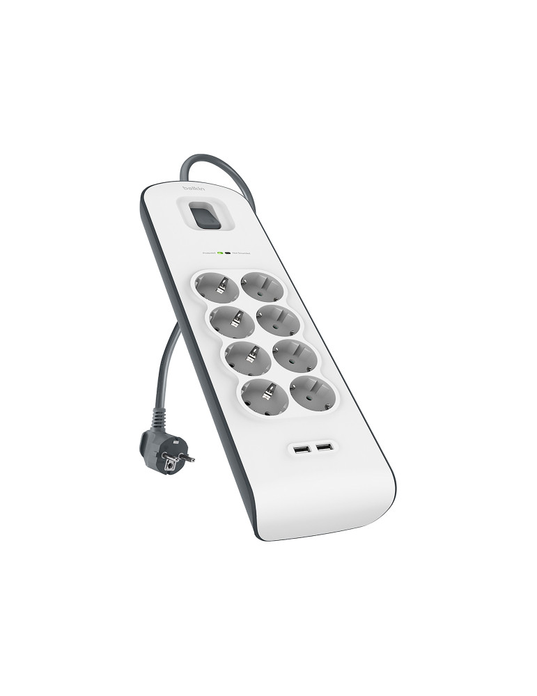 BELKIN Multiprise/Parafoudre 8 prises + 2 ports USB - cordon de 2m - Blanc