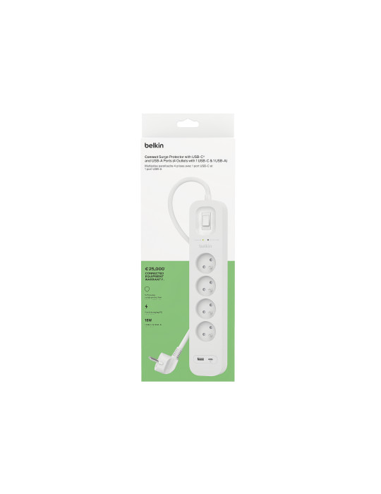 BELKIN Multiprise Parafoudre 4 Prises (USB-A + USB-C)