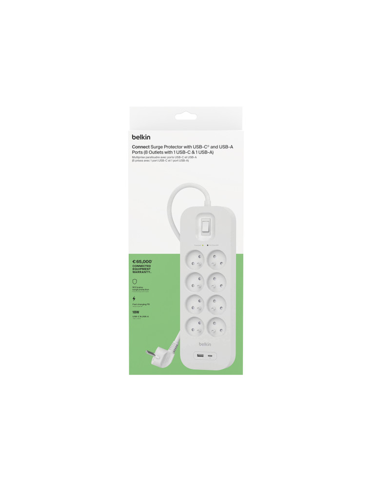 BELKIN Multiprise parafoudre 8 prises + USB-C + USB-A (2m)