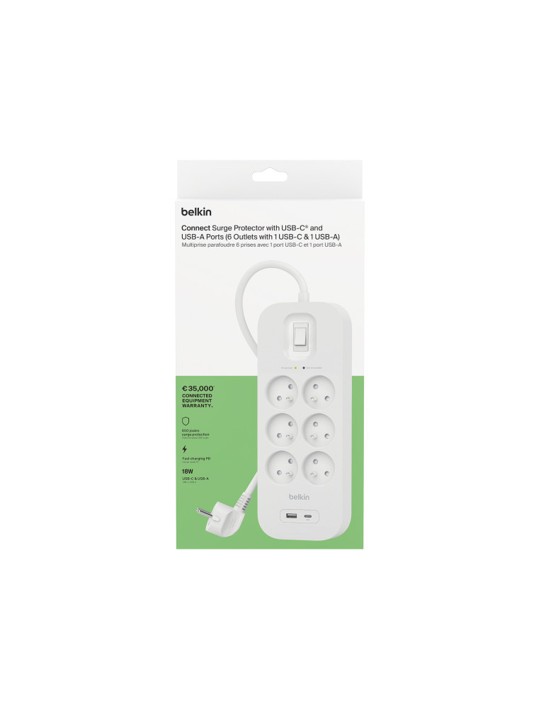 BELKIN Multiprise Parafoudre 6 Prises (USB-A + USB-C)