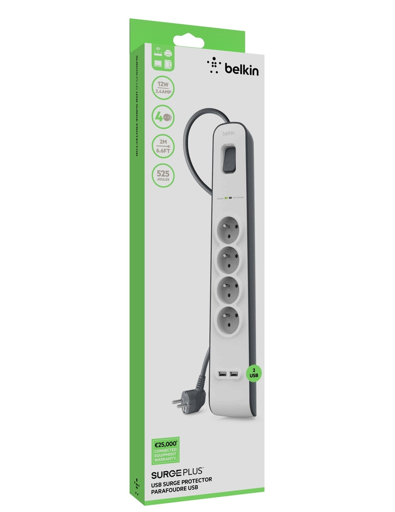 BELKIN Multiprise/Parafoudre 4 prises + 2 USB (2m)
