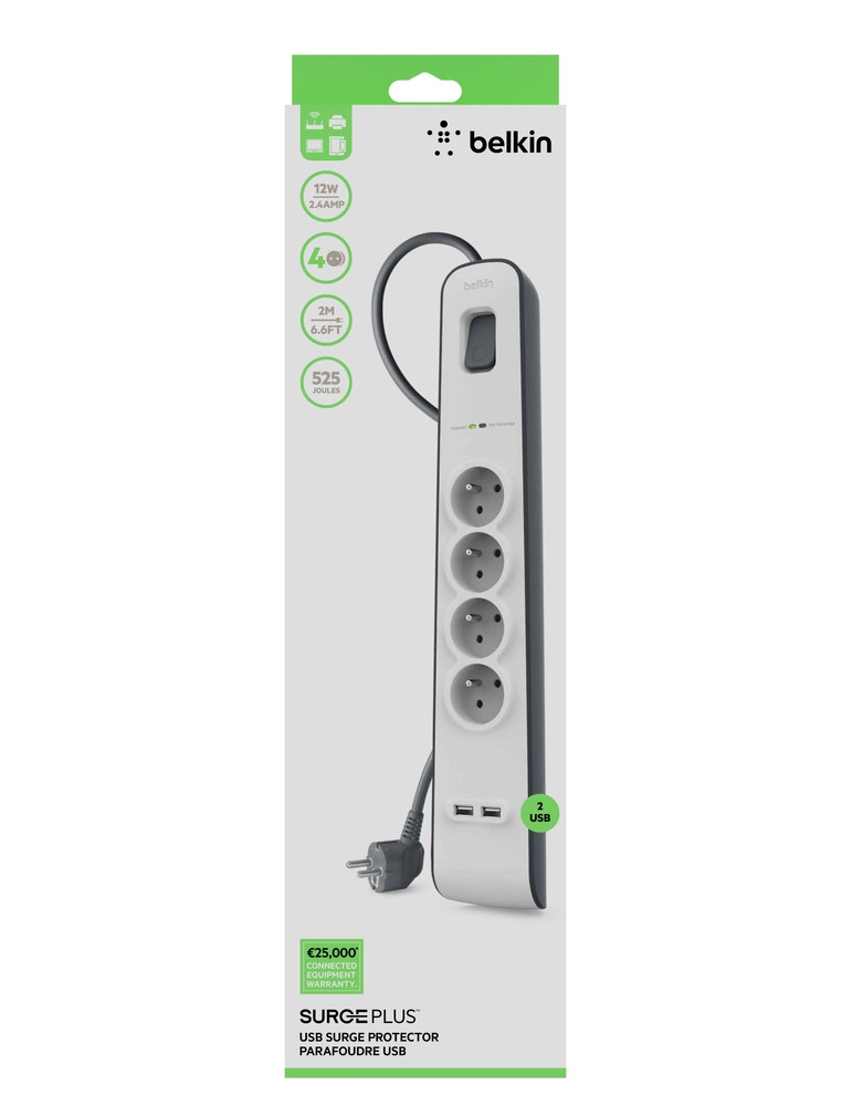 BELKIN Multiprise/Parafoudre 4 prises + 2 USB (2m)