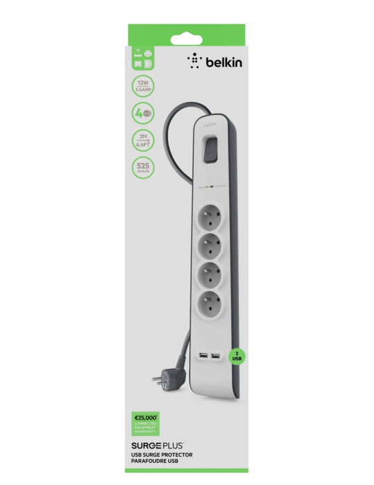 BELKIN Multiprise/Parafoudre 4 prises + 2 USB (2m)