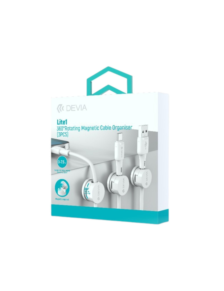DEVIA Lite1 360° Kit 3 Organisateurs de Câbles Magnétiques (Blanc)