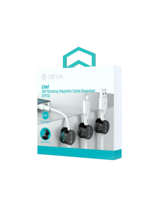DEVIA Lite1 360° Kit 3 Organisateurs de Câbles Magnétiques (Blanc)