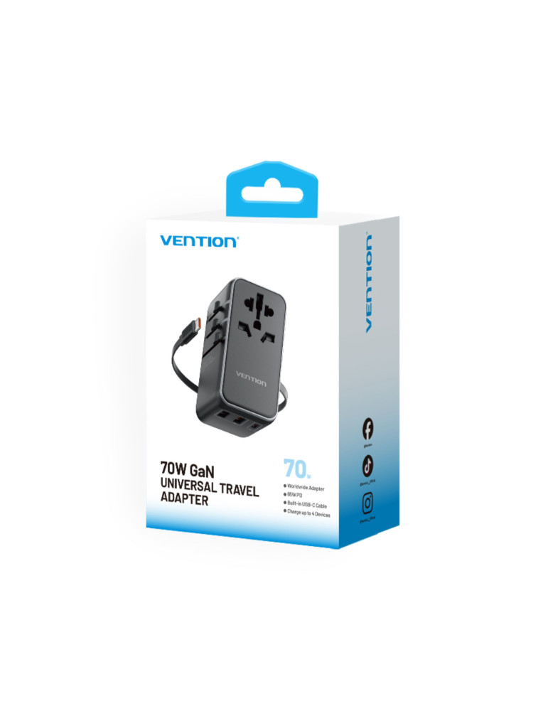 VENTION Adaptateur USB 3 Ports GaN avec Câble USB-C