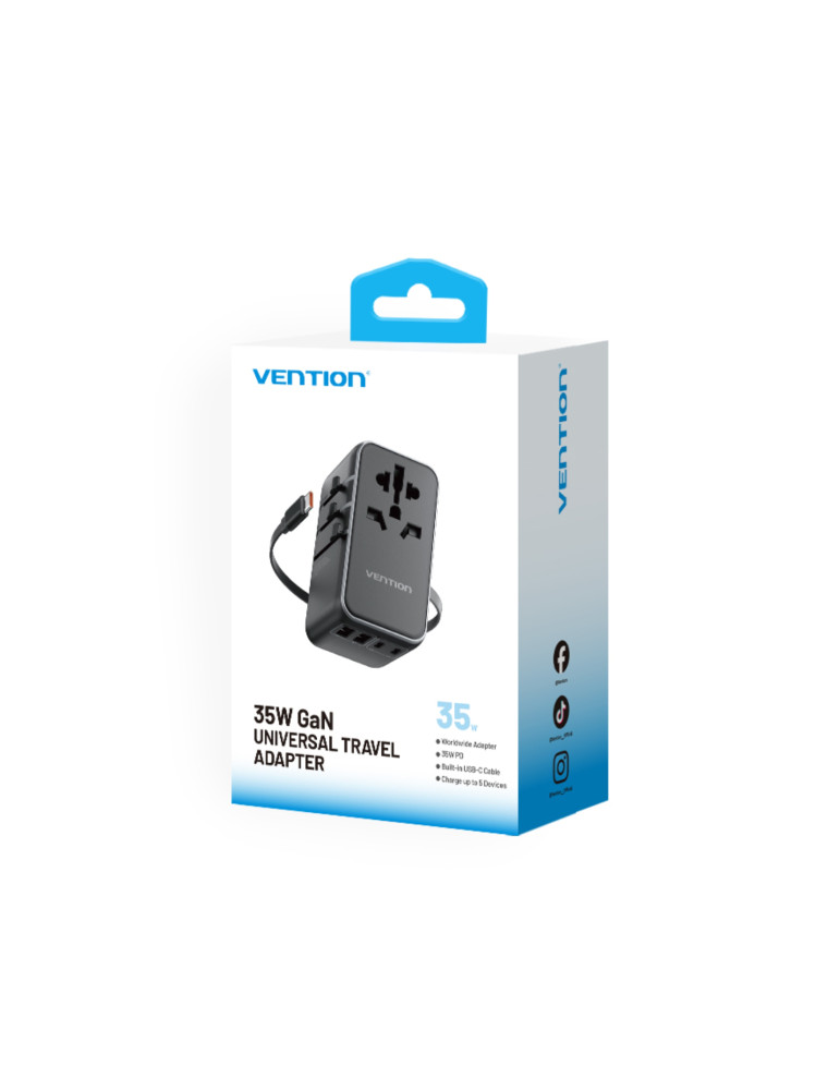 VENTION Adaptateur USB 4 Ports GaN avec Câble USB-C