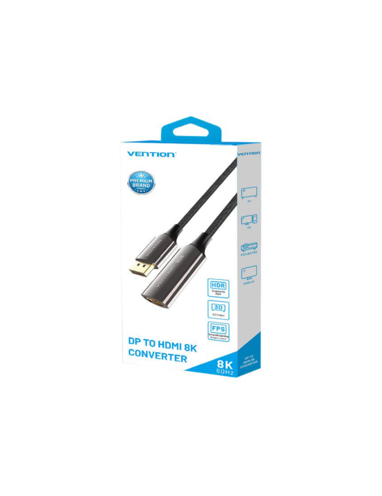 VENTION Convertisseur Tressé DP Mâle vers HDMI Femelle 8K 0,25m (Noir)