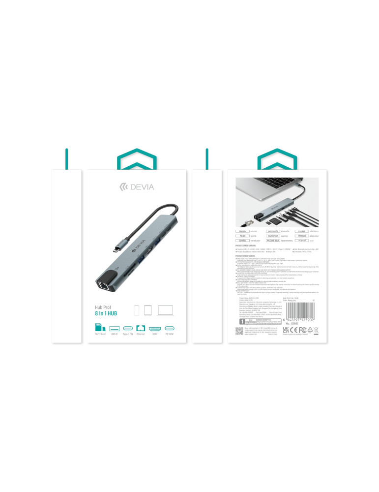 DEVIA Pro1 Hub USB-C 8-en-1 (Gris) | DOTIRI