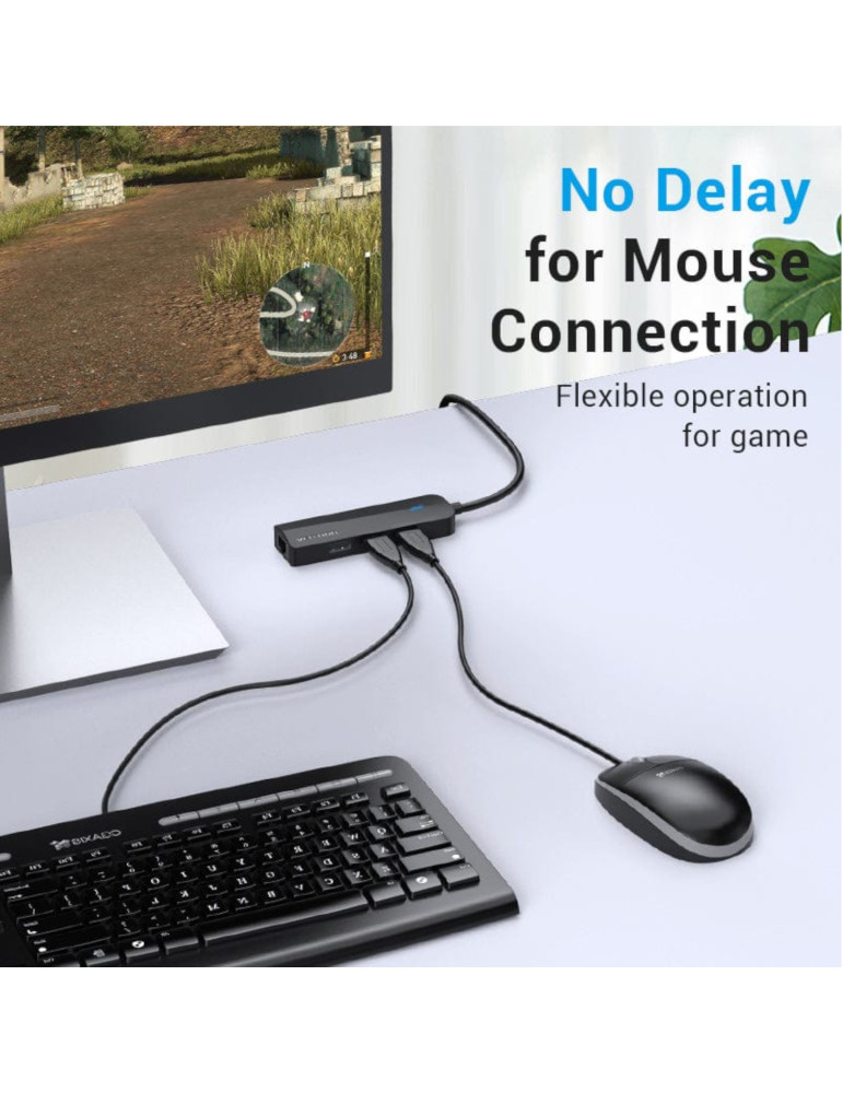 VENTION Hub 3 Ports USB 2.0 + Adaptateur Ethernet 100M 0,15m (Noir)