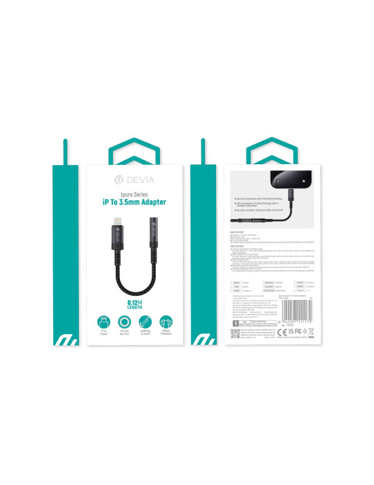 DEVIA Adaptateur Lightning vers Jack 3.5mm (Noir) | DOTIRI