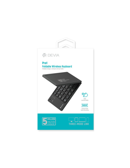 DEVIA Pro1 Clavier Bluetooth Pliable avec Pavé tactile QWERTY (Noir)