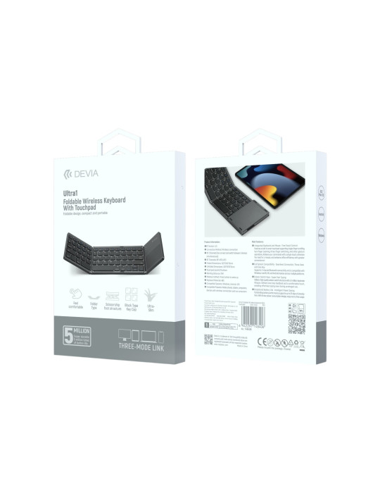 DEVIA Ultra1 Clavier Bluetooth Pliable avec Pavé tactile QWERTY (Gris)