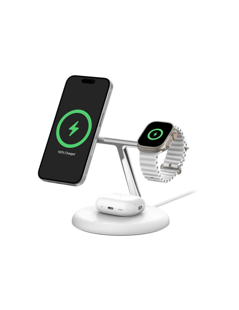 BELKIN Station de recharge 3-en-1 avec Qi2 (15W) (Blanc)