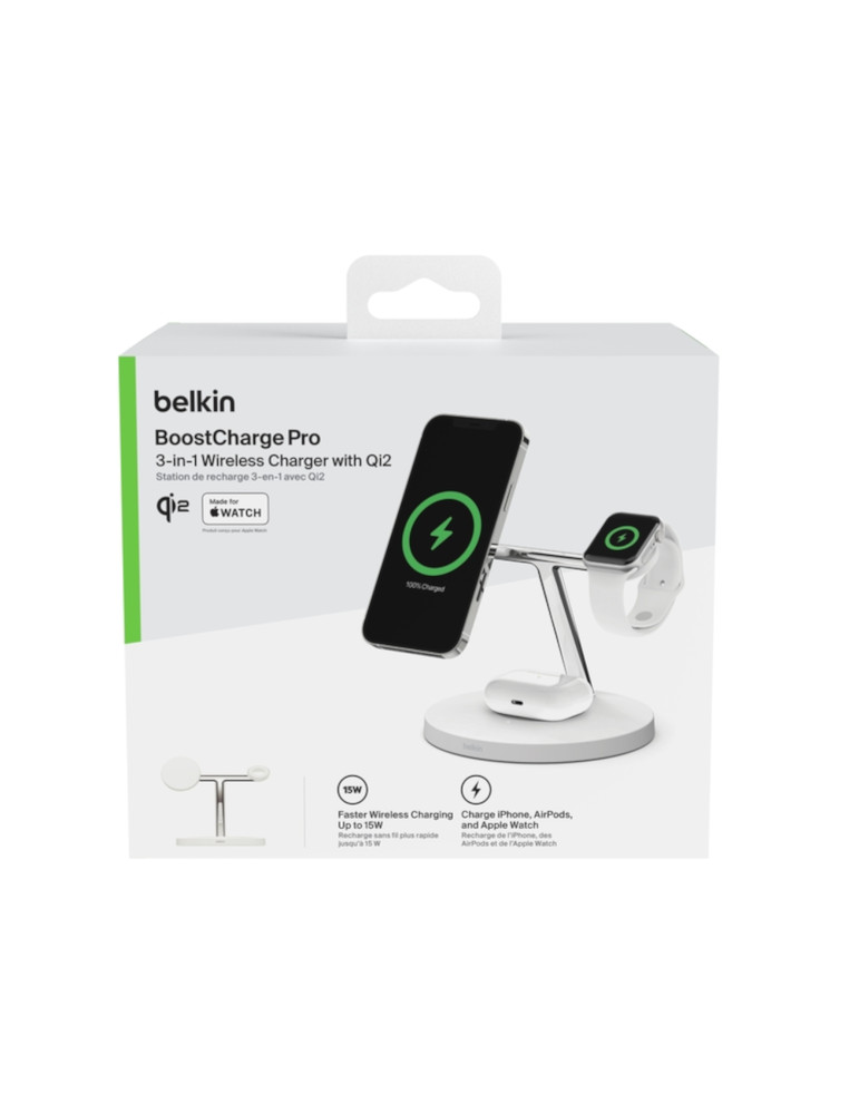 BELKIN Station de recharge 3-en-1 avec Qi2 (15W) (Blanc)