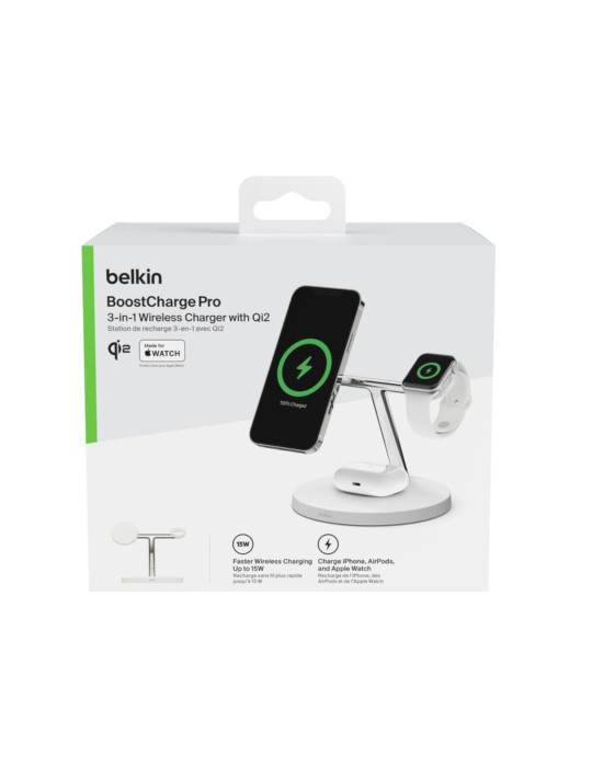 BELKIN Station de recharge 3-en-1 avec Qi2 (15W) (Blanc)