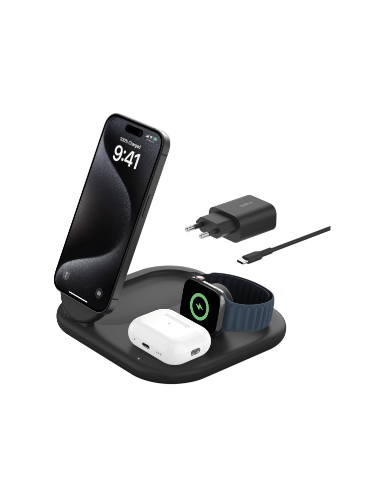 BELKIN Station de recharge sans fil 3-en-1 avec Qi2 (15W) (Noir)