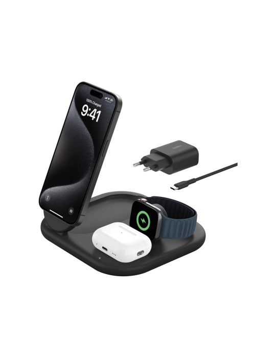 BELKIN Station de recharge sans fil 3-en-1 avec Qi2 (15W) (Noir)