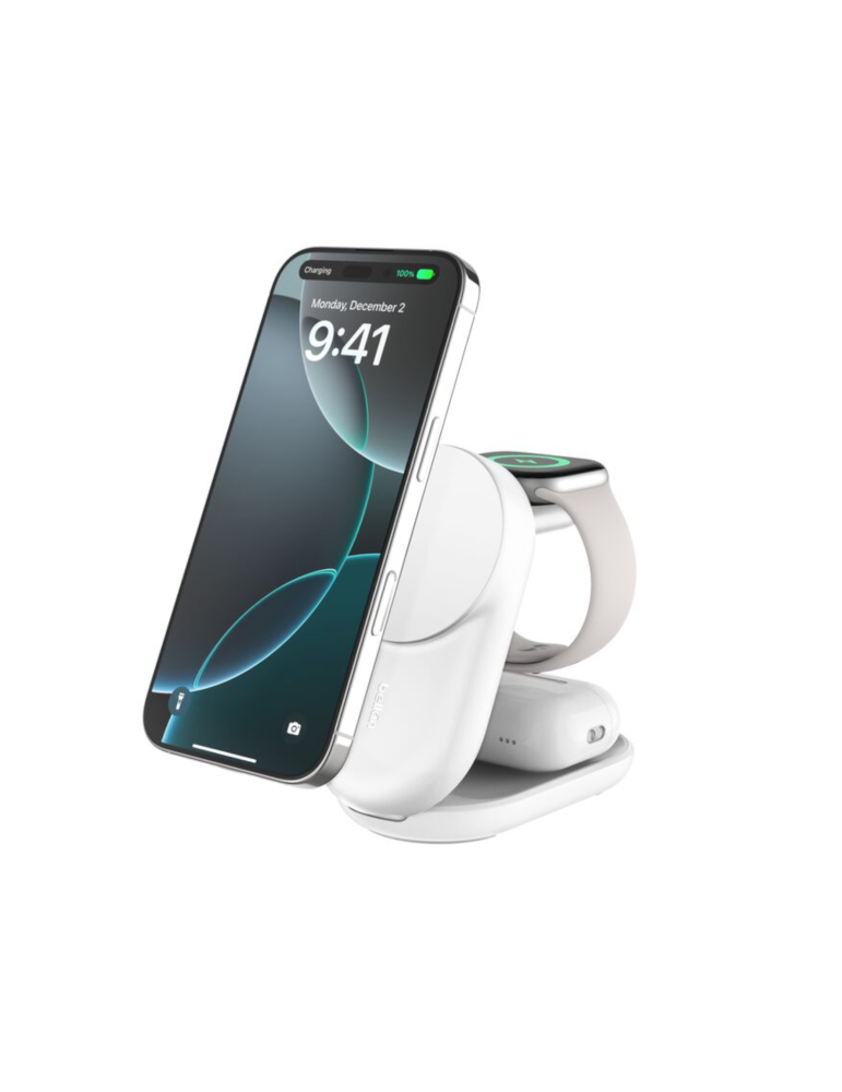 BELKIN Station de Recharge Magnétique 3-en-1 Qi2 (25W) (Blanc)
