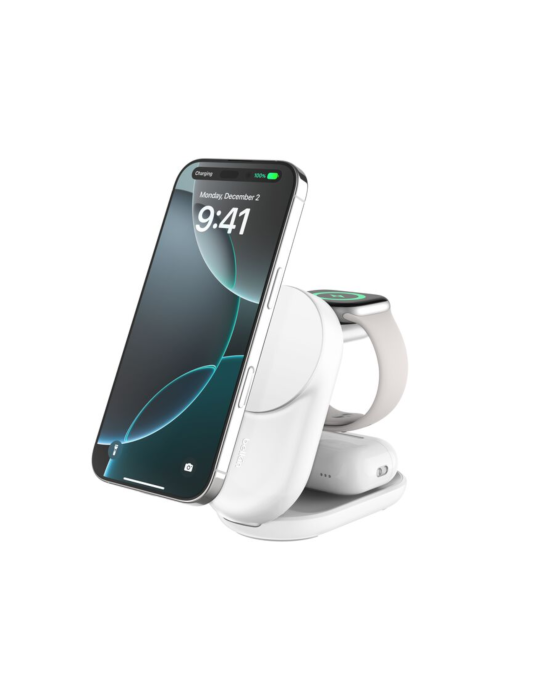 BELKIN Station de Recharge Magnétique 3-en-1 Qi2 (25W) (Blanc)