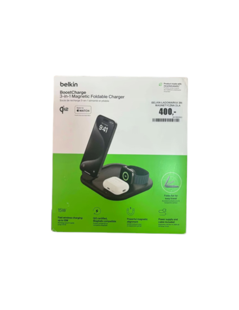BELKIN Station de recharge sans fil 3-en-1 avec Qi2 (15W) (Noir)