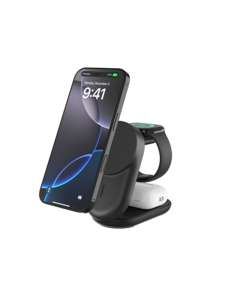 BELKIN Station de Recharge Magnétique 3-en-1 Qi2 (25W) (Noir)