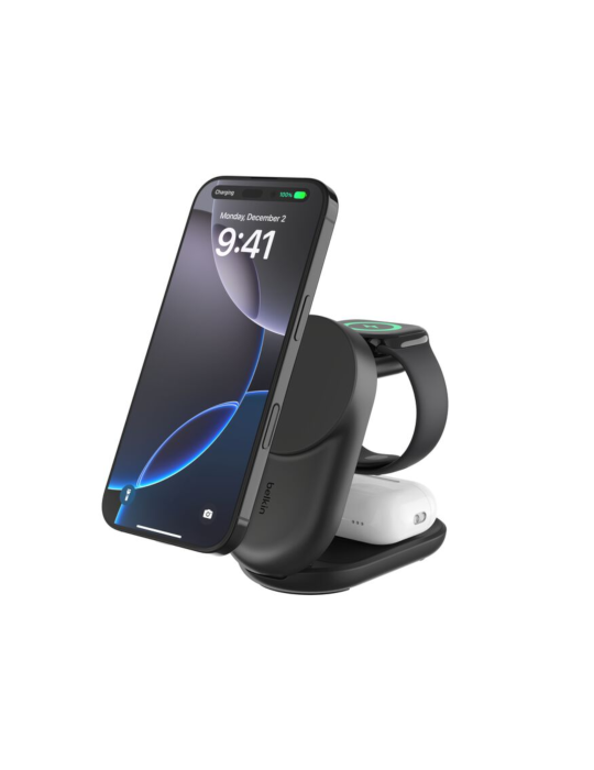 BELKIN Station de Recharge Magnétique 3-en-1 Qi2 (25W) (Noir)