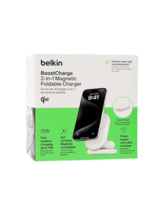 BELKIN Station de recharge sans fil 2-en-1 avec Qi2 (15W) (Blanc)
