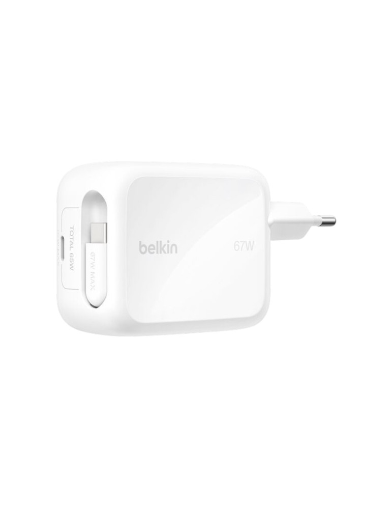 BELKIN Chargeur Secteur USB-C GaN Avec Câble Rétractable (67W)
