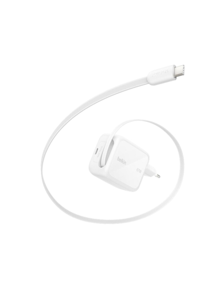 BELKIN Chargeur Secteur USB-C GaN Avec Câble Rétractable (67W)