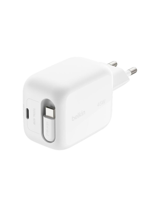 BELKIN Chargeur Secteur USB-C GaN avec Câble Rétractable (45W)