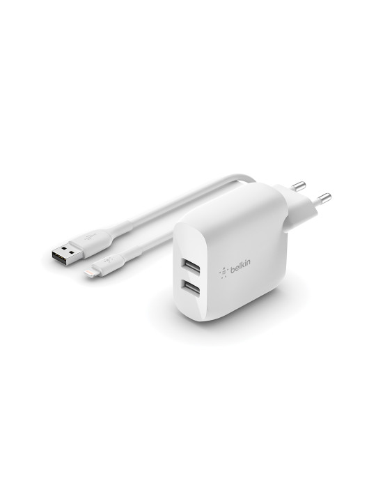 BELKIN Chargeur 24W + câble Lightning (2 USB-A) (Blanc)